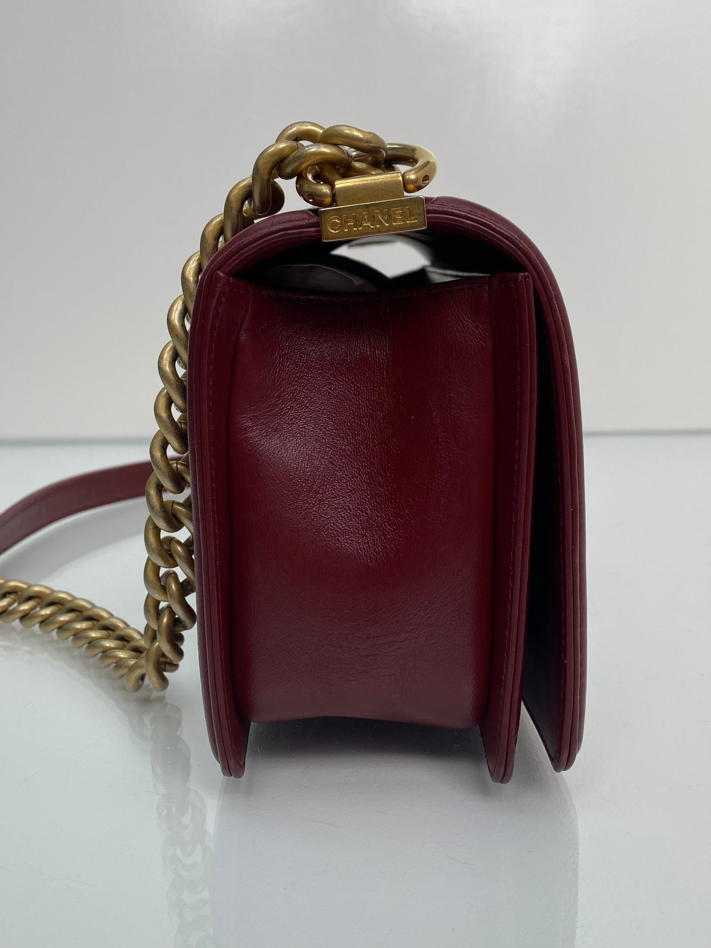 Chanel Wine Red Lambskin Medium Boy Bag GHW #23
