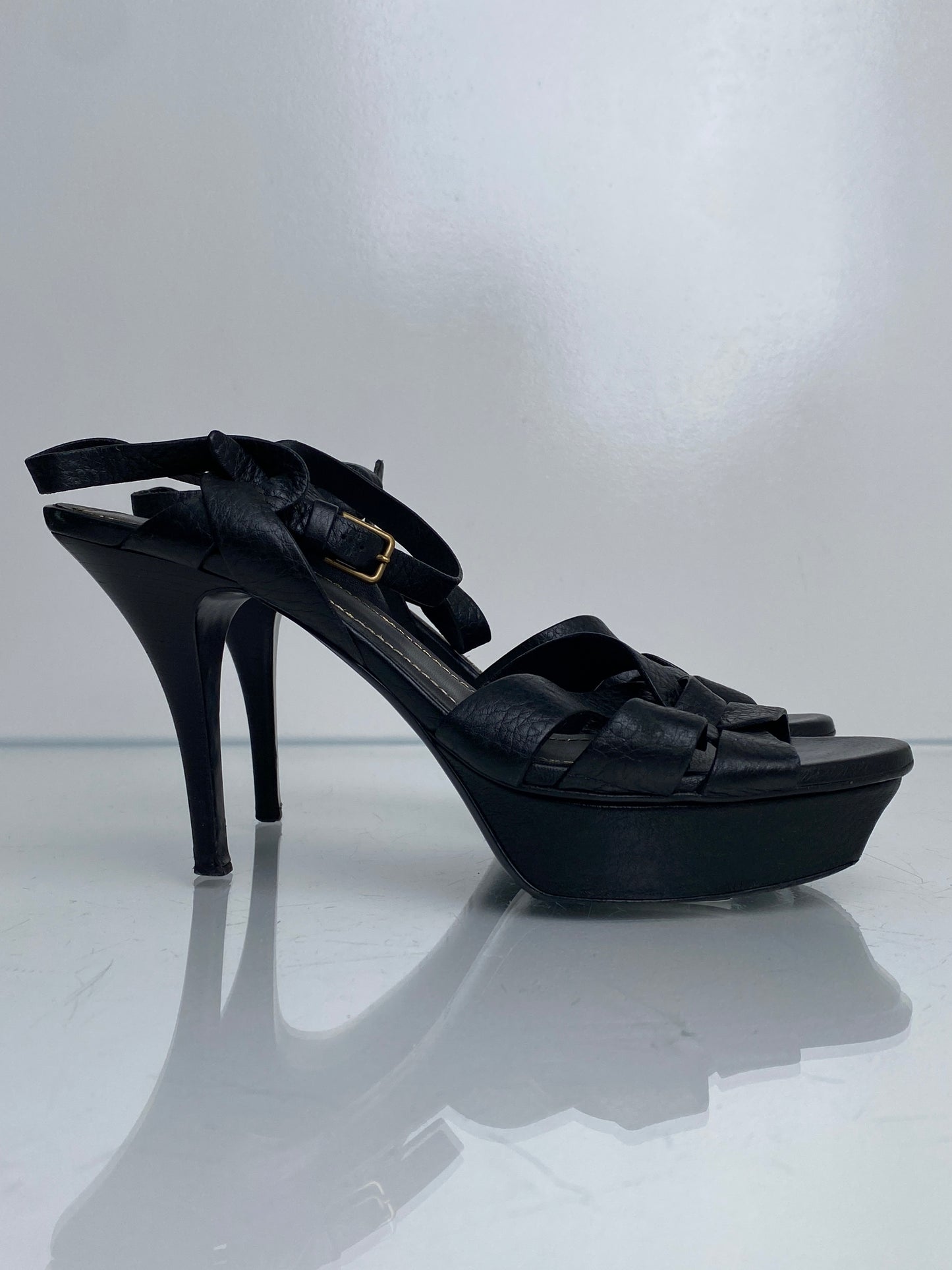 Saint Laurent Black Leather Tribute Heels, 38.5