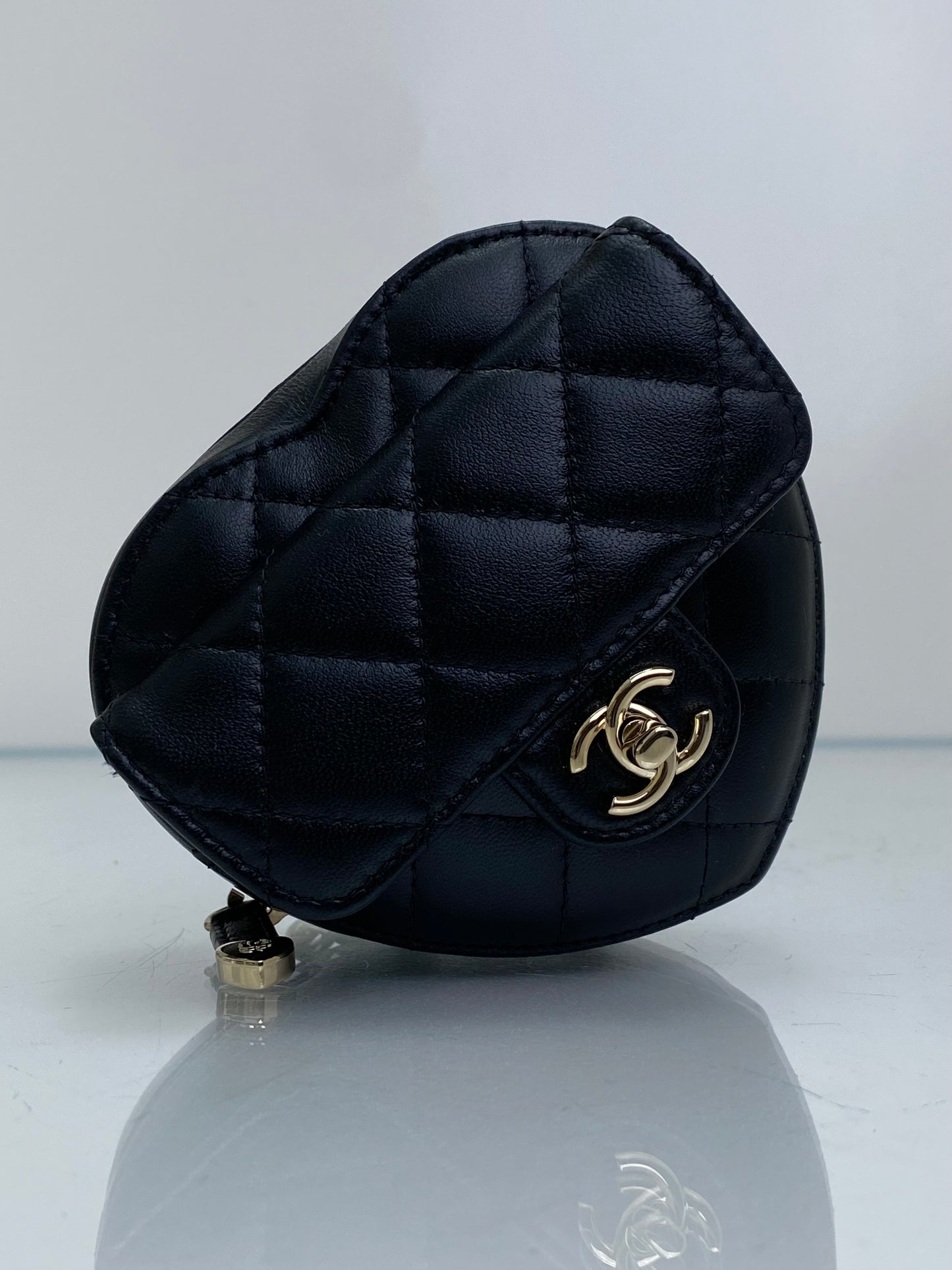 Chanel Black Mini CC In Love Quilted Lambskin Heart Bum Bag GHW