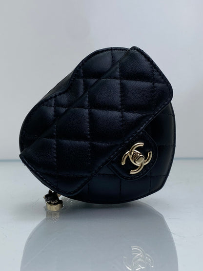 Chanel Black Mini CC In Love Quilted Lambskin Heart Bum Bag GHW
