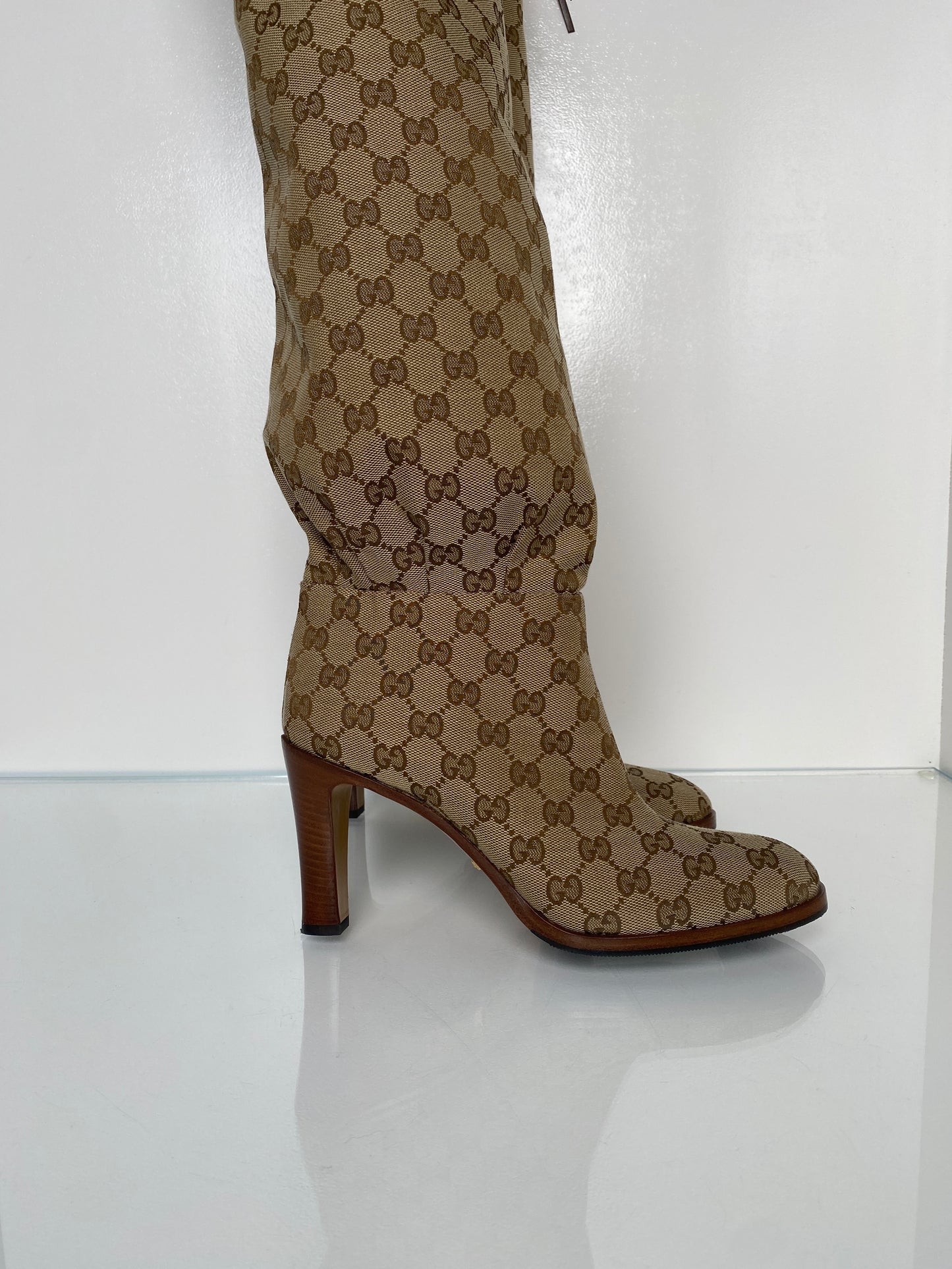 Gucci GG Supreme Thigh High Boots, 39.5