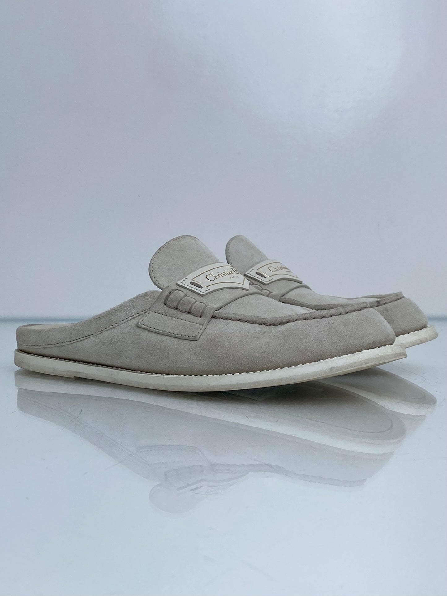 Dior Light Grey Suede Mules, 36.5