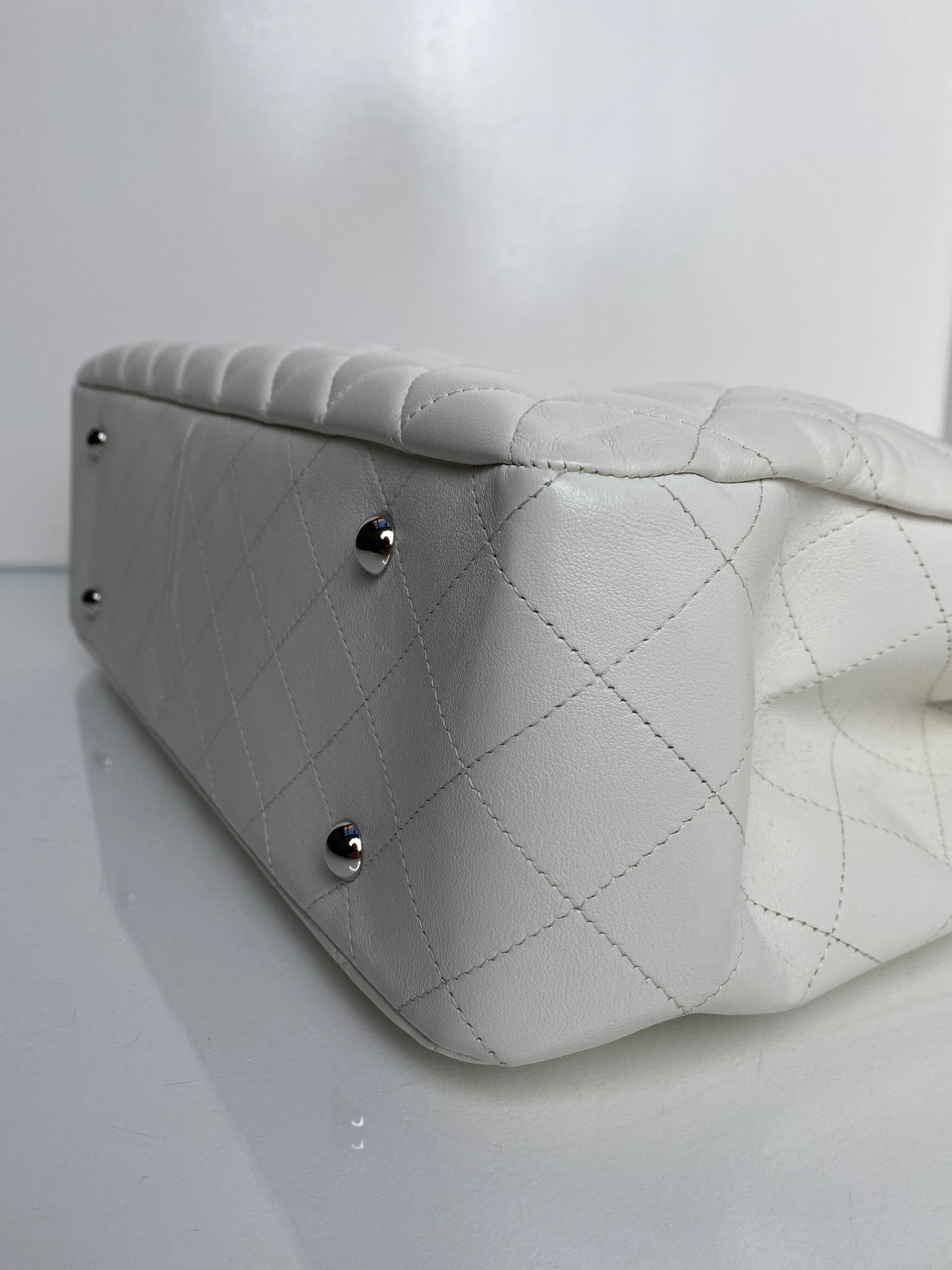 Chanel White Lambskin Quilted Tote Bag SHW