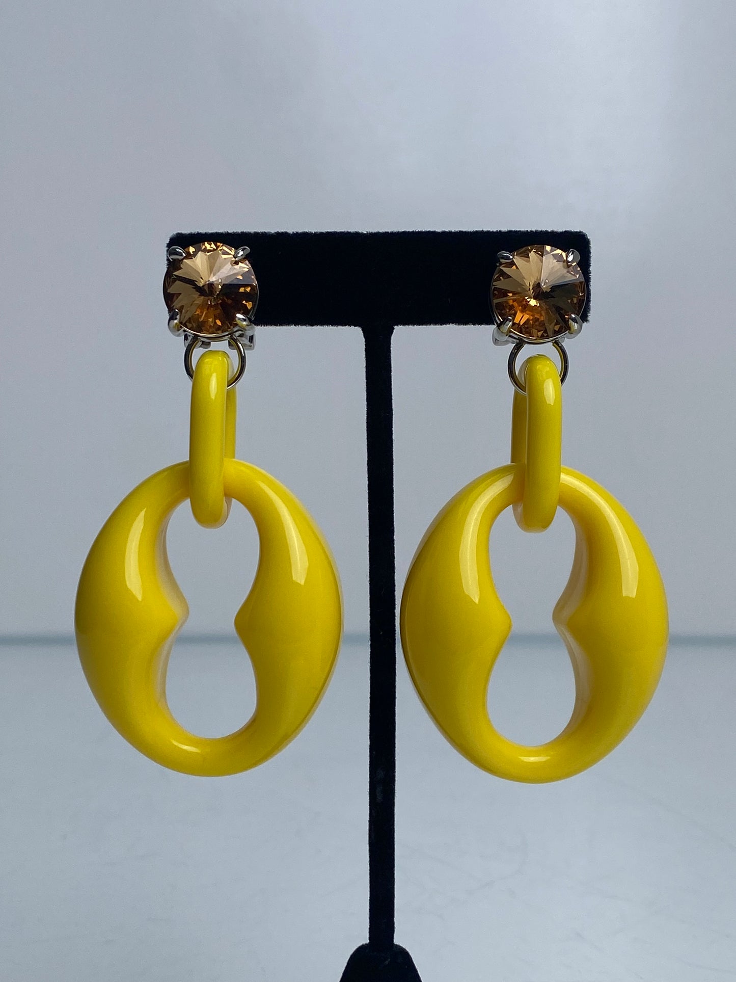 Prada Silver Tone & Yellow Acrylic Chain Earrings