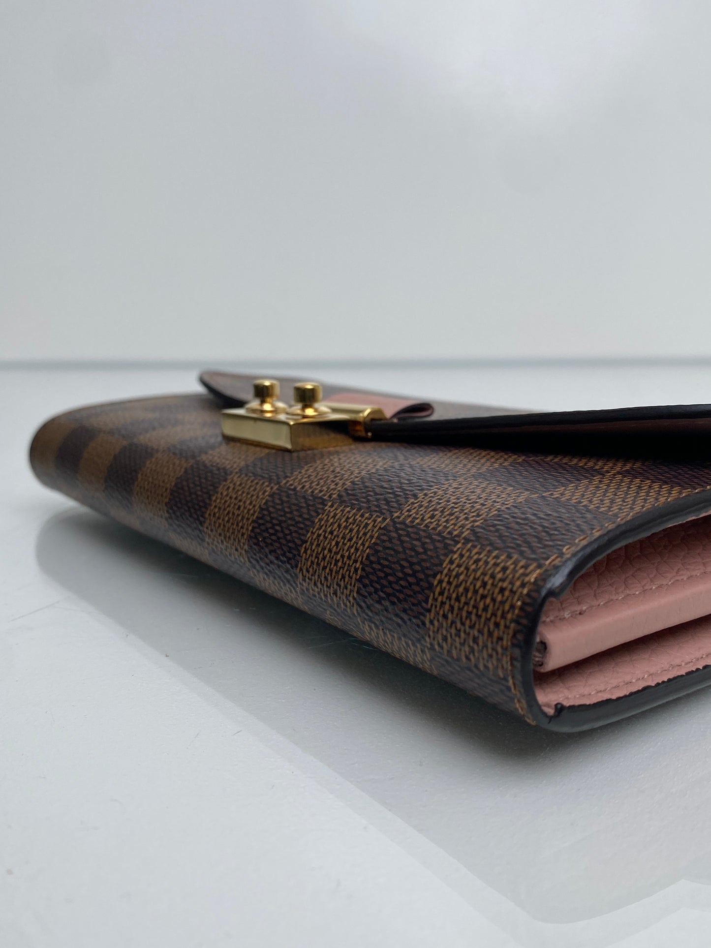 Louis Vuitton Pink & Damier Ebene Croisette Wallet On The Chain Bag GHW