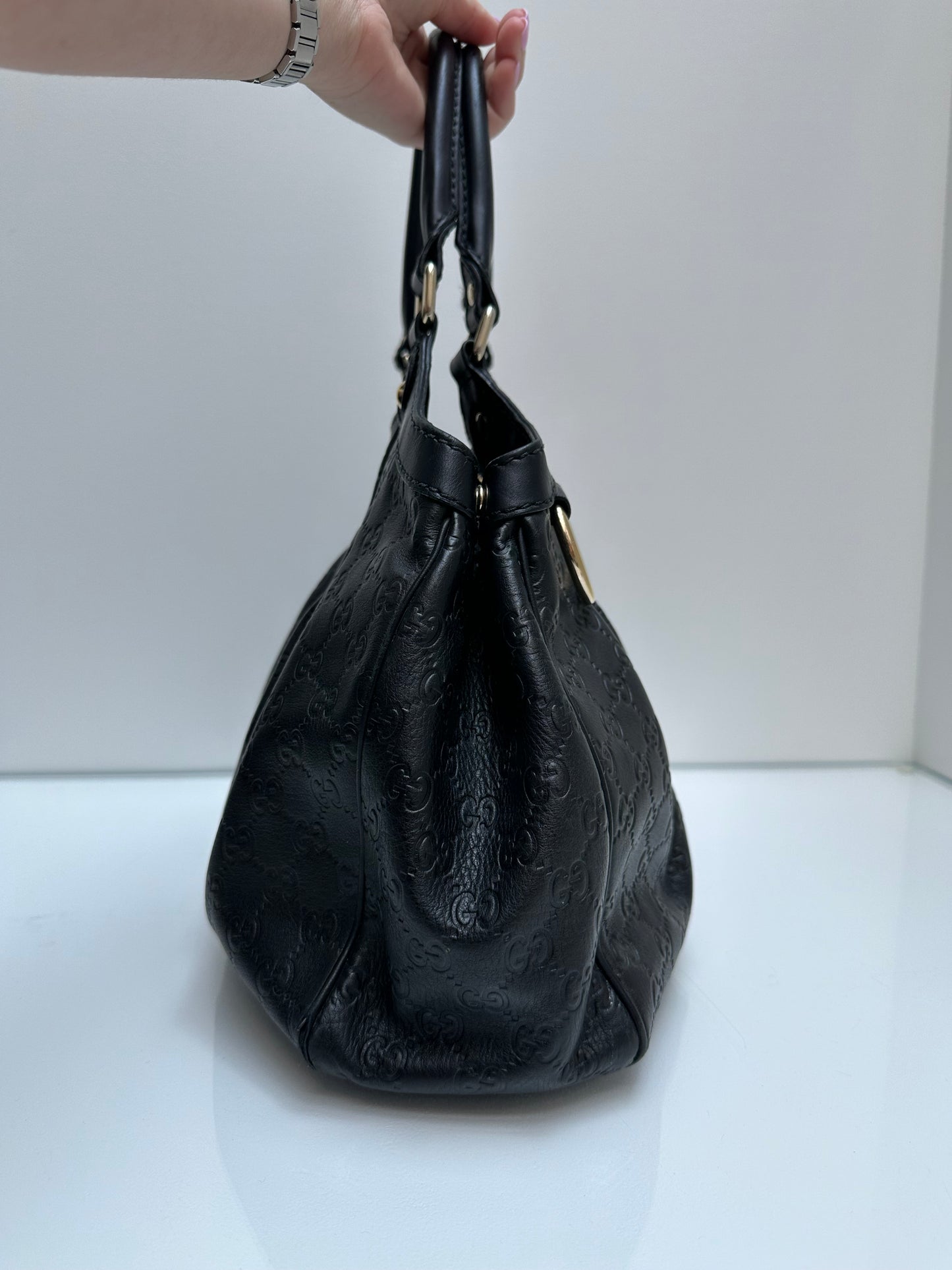 Gucci Black Monogram Black Leather Hobo Bag