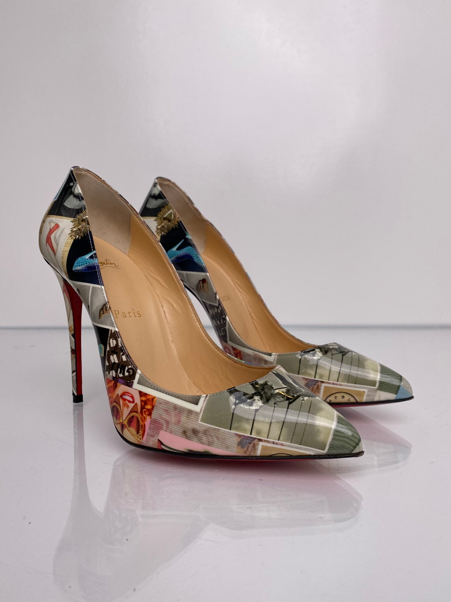 Christian Louboutin Patent Printed Magazine Heels, 39.5