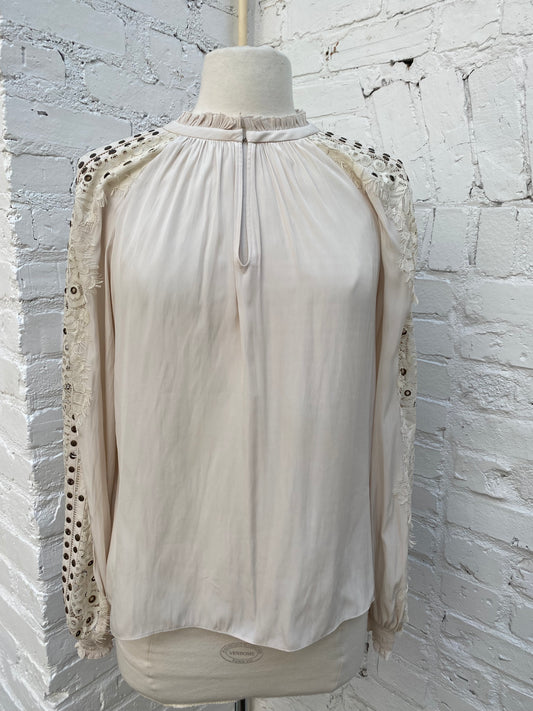 Ramy Brook White Lace Long Sleeve Top, S
