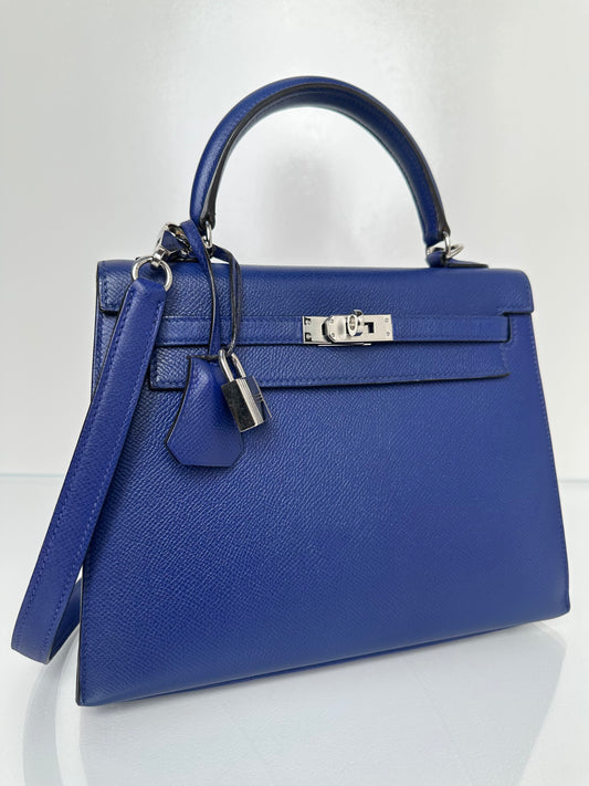 Hermes Kelly 25 Bleu Royal Epsom PHW #R