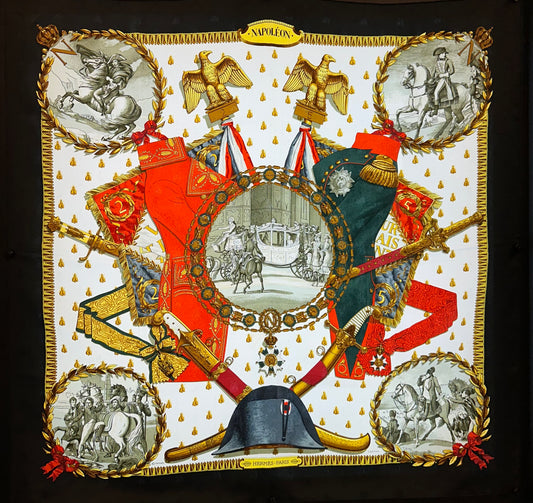 Hermes Napoleon Red, Green & Gold Silk Scarf