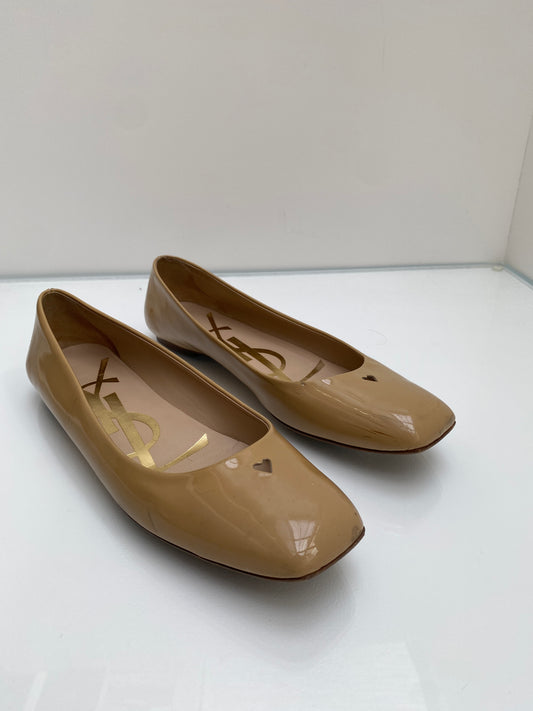 YSL Nude Patent Leather Ballet Flats, 41