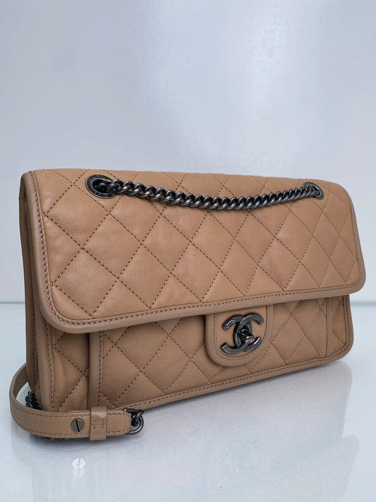 Chanel Beige French Riviera Calfskin Medium Flap RHW