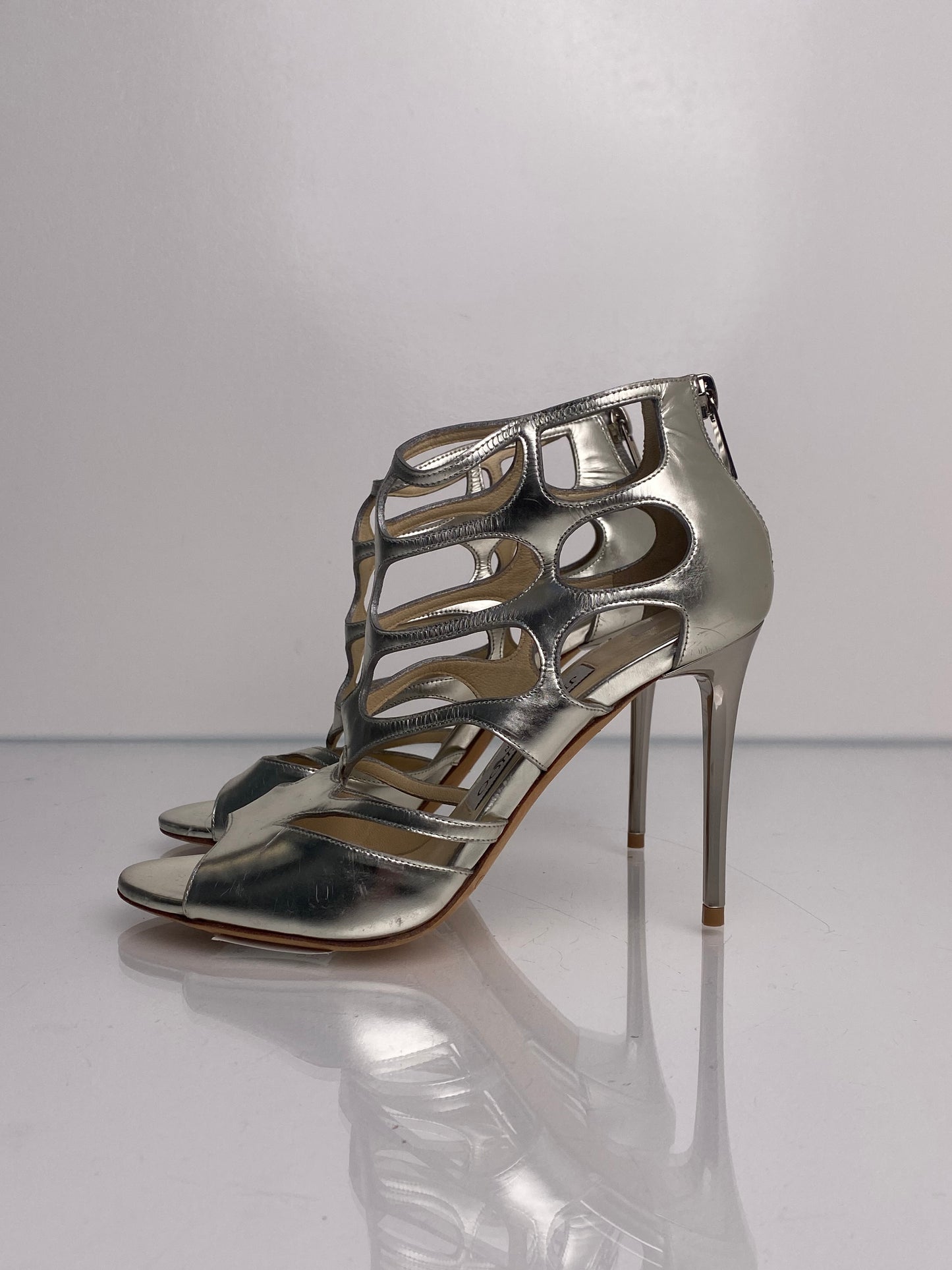 Jimmy Choo Silver Cut Out Heels, 35.5