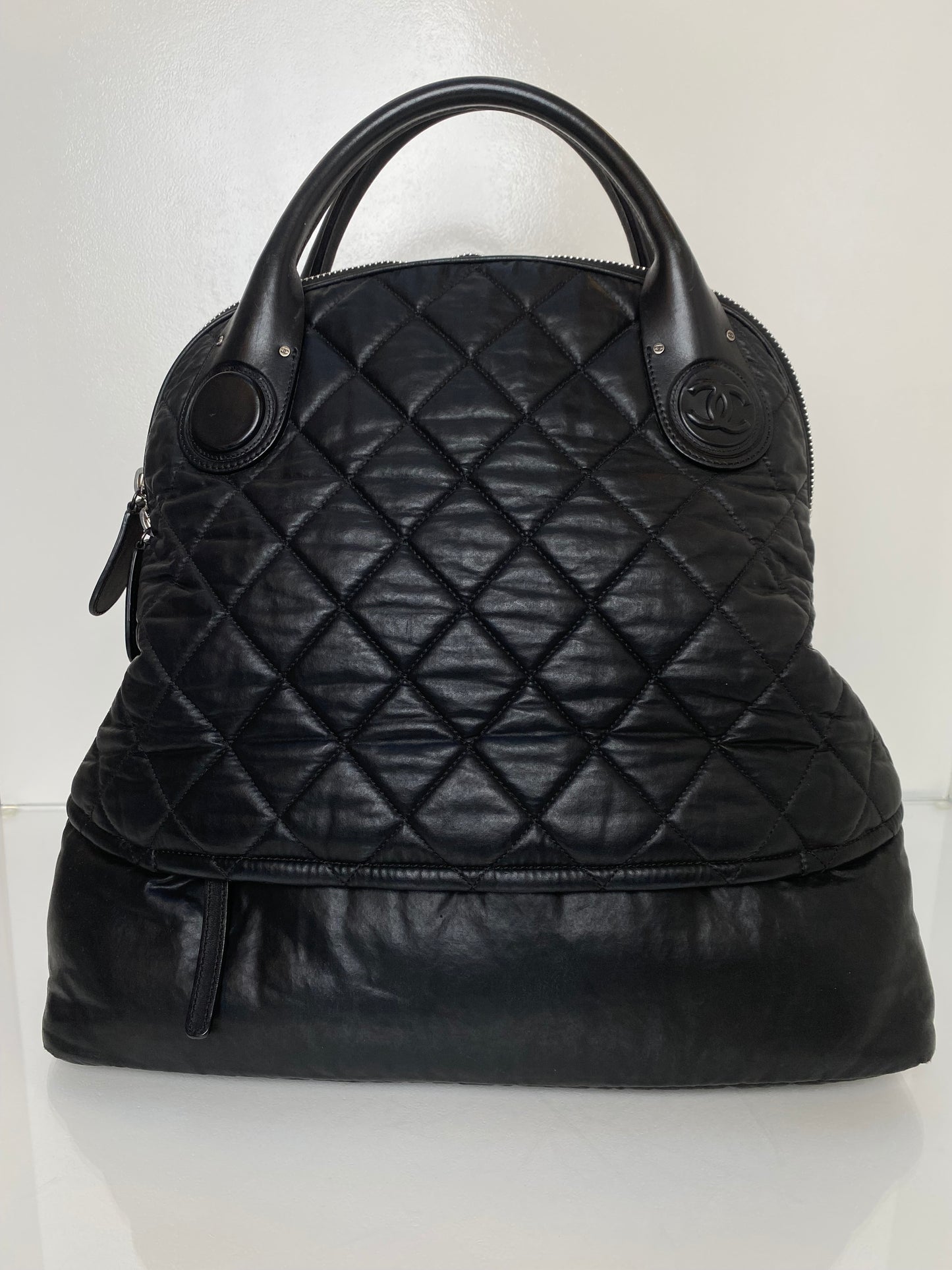 Chanel Black Quilted Vertical Sport Weekender Bag SHW