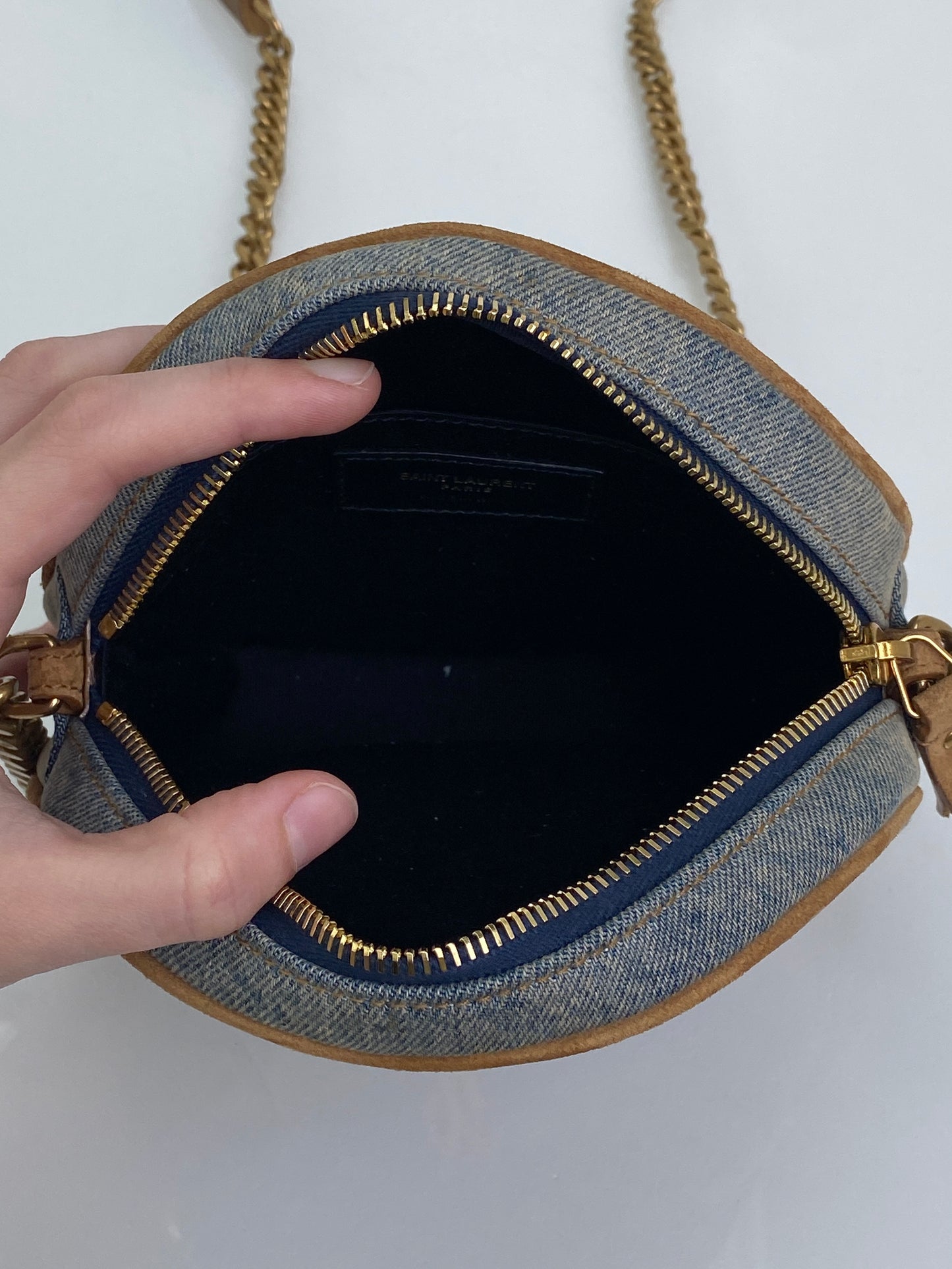 Saint Laurent Denim Vinyle Round Camera Bag GHW