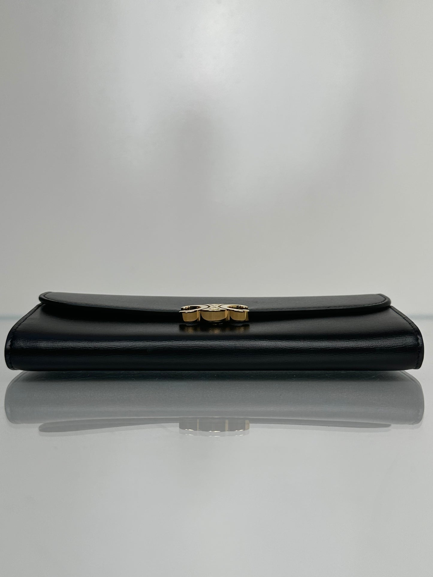 Celine Black Shiny Calfskin Large Triomphe Wallet GHW