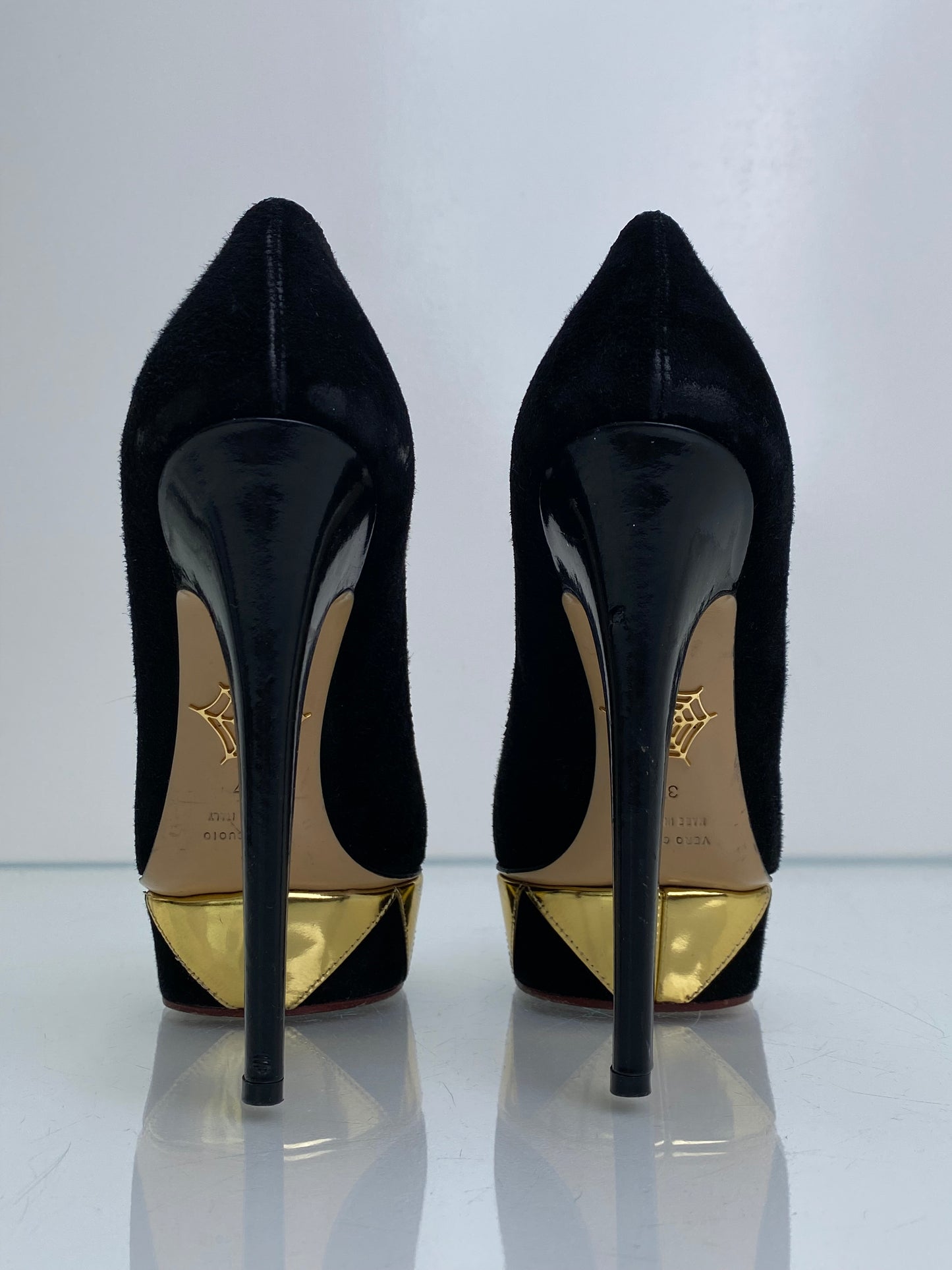 Charlotte Olympia Black & Gold Suede Pumps, 37