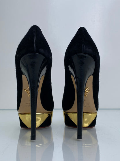 Charlotte Olympia Black & Gold Suede Pumps, 37