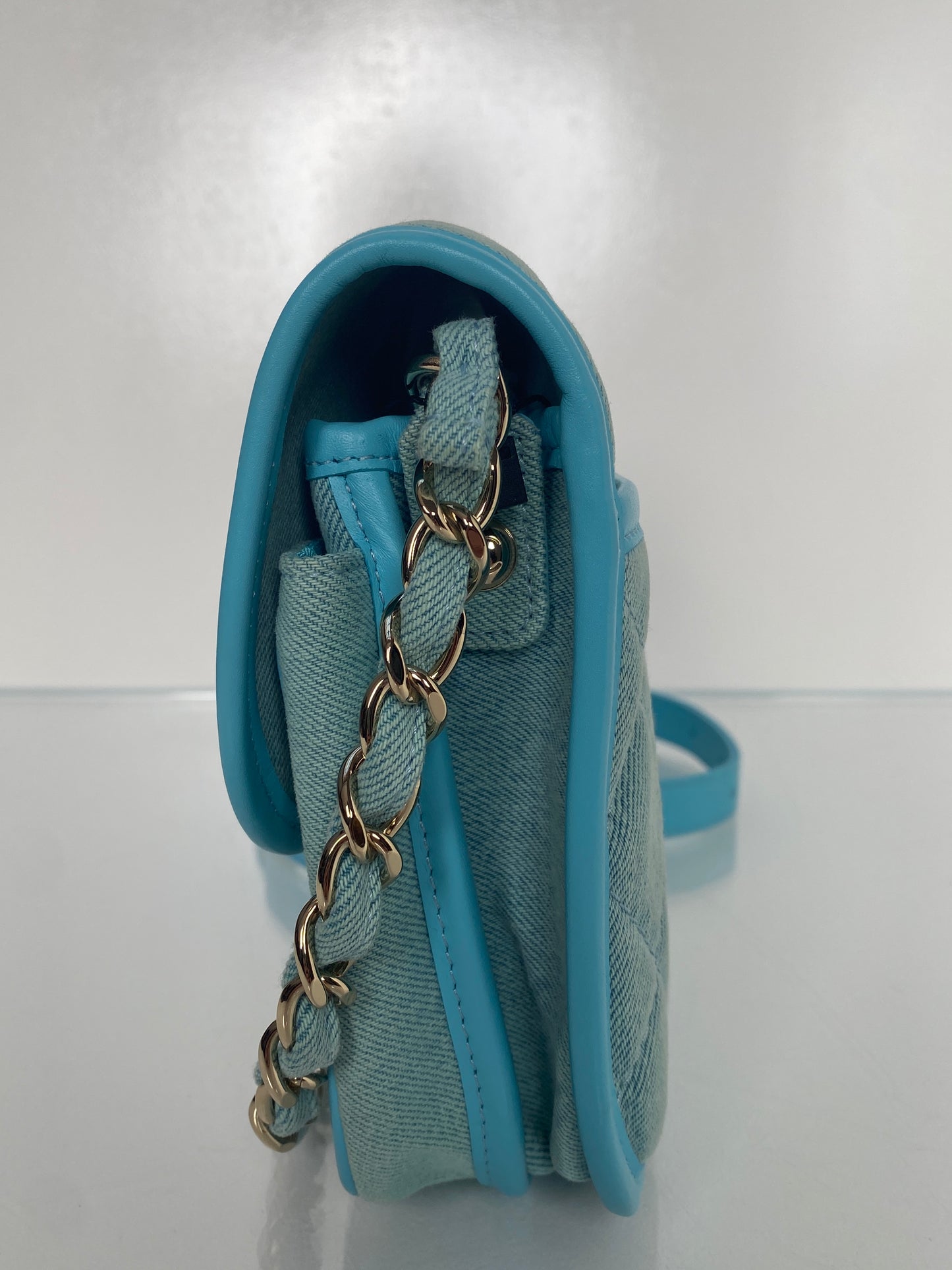 Chanel Mini CC Quilted Denim Messenger Flap Bag GHW