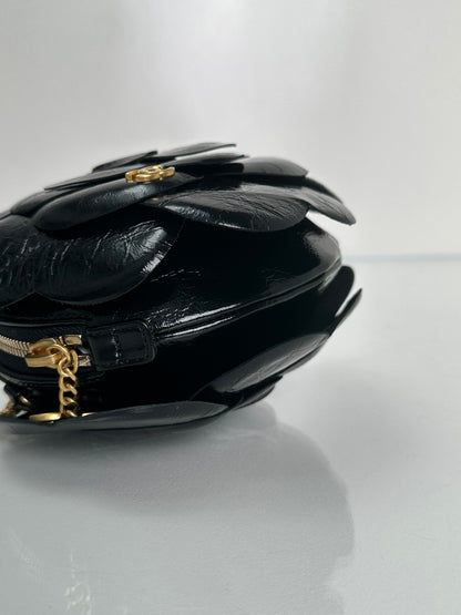 Chanel Black Camellia CC Round Clutch GHW