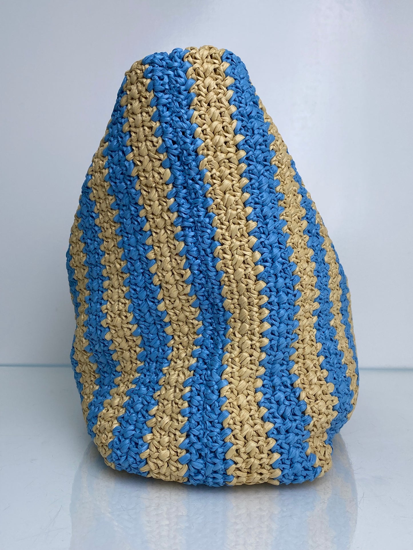 Prada Tan & Blue Striped Raffia Tote Bag SHW