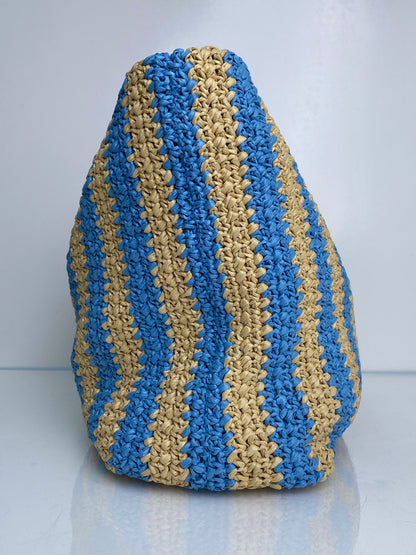 Prada Tan & Blue Striped Raffia Tote Bag SHW