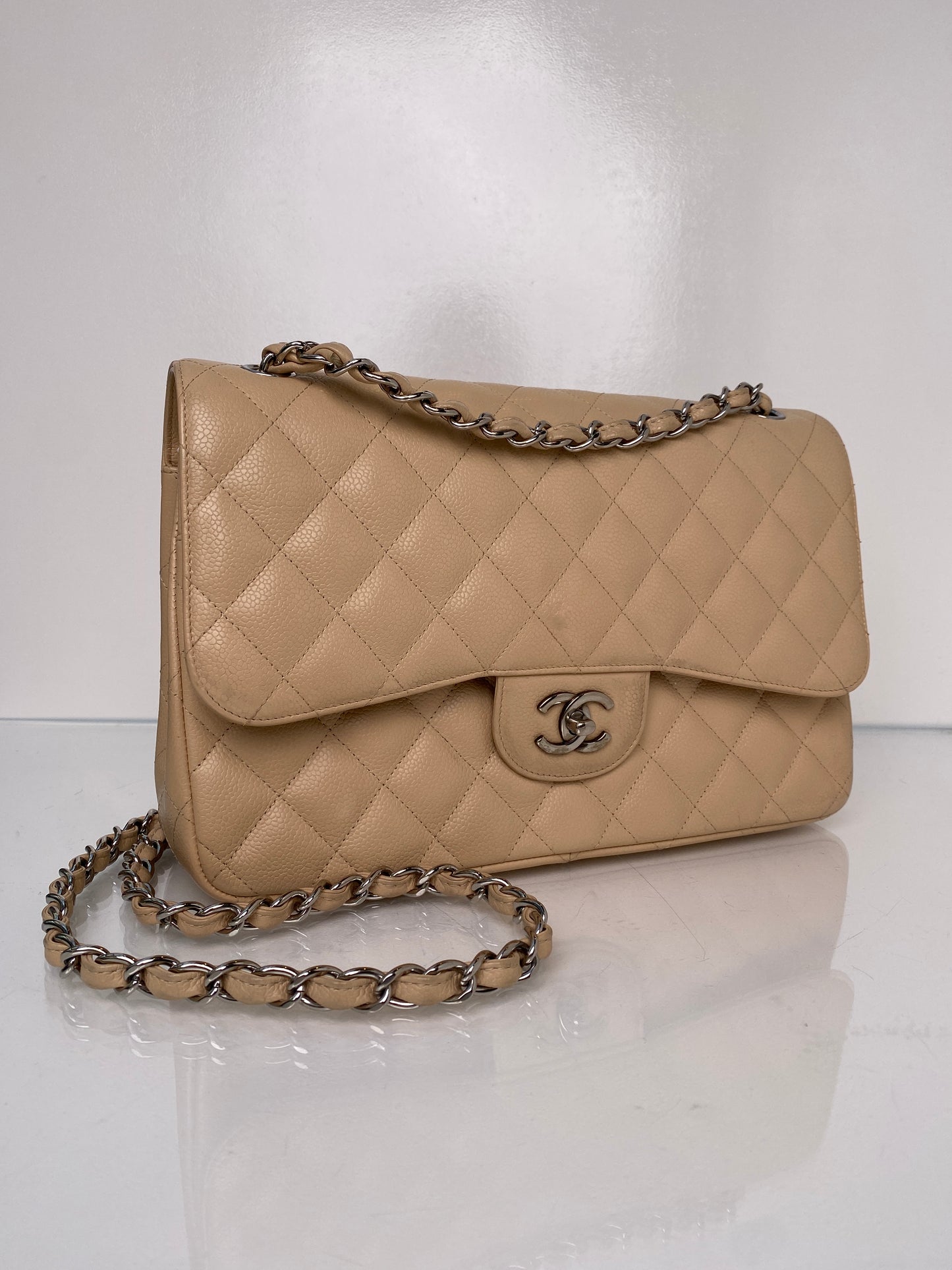 Chanel Jumbo Double Flap Beige Caviar SHW