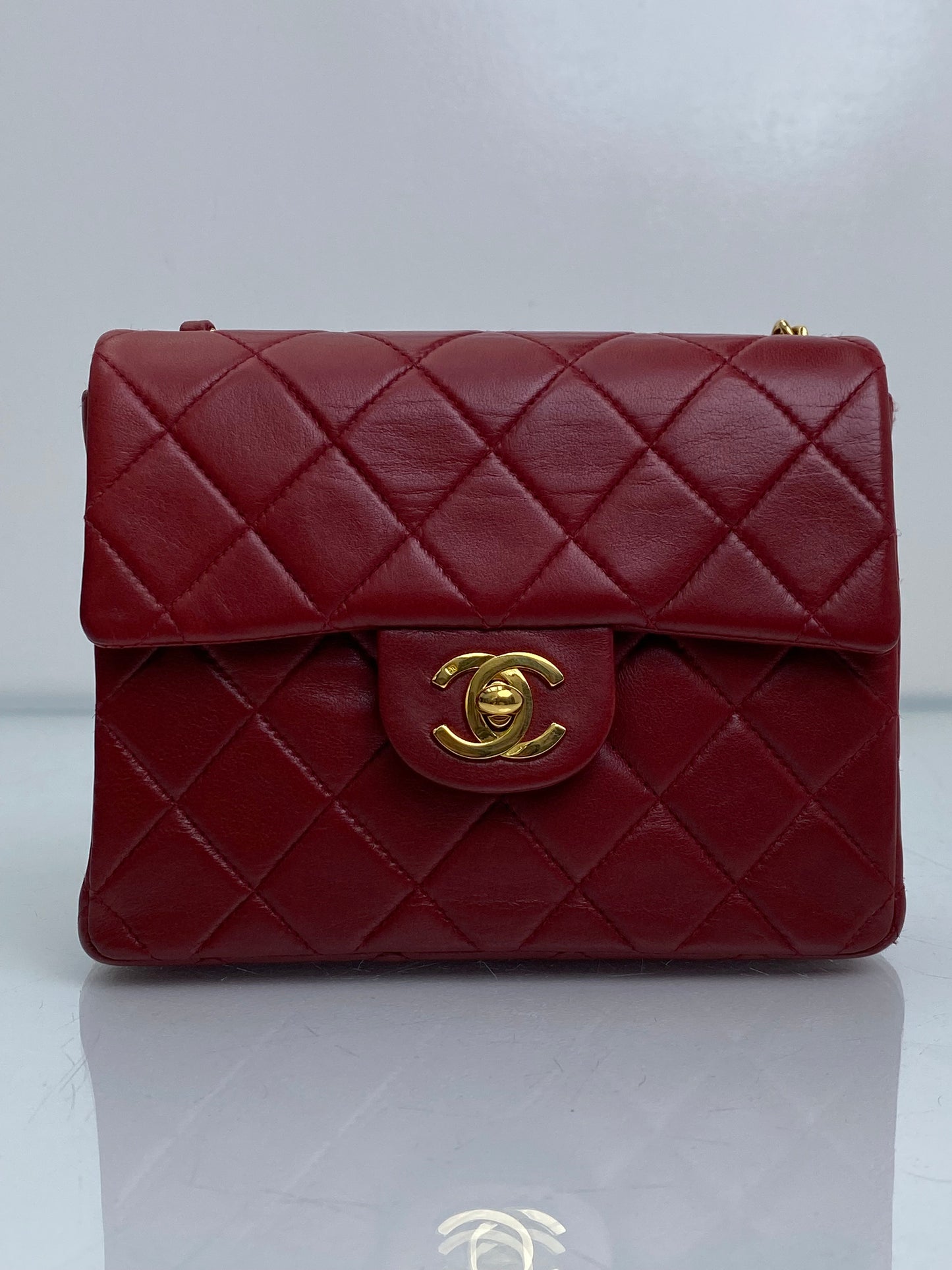 Chanel Bordeaux Red Classic Vintage Lambskin Mini Square Bag GHW #54