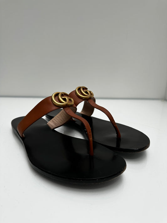 Gucci Brown Leather GG Sandals, 39