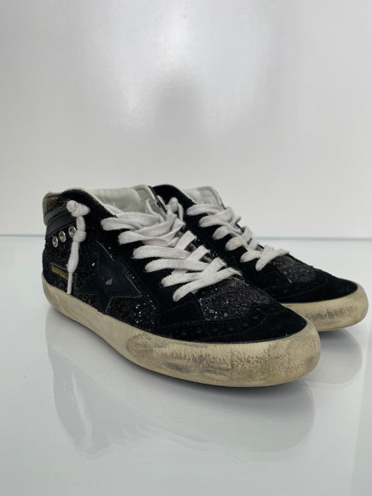 Golden Goose Black Sparkle High-Top Sneakers, 36