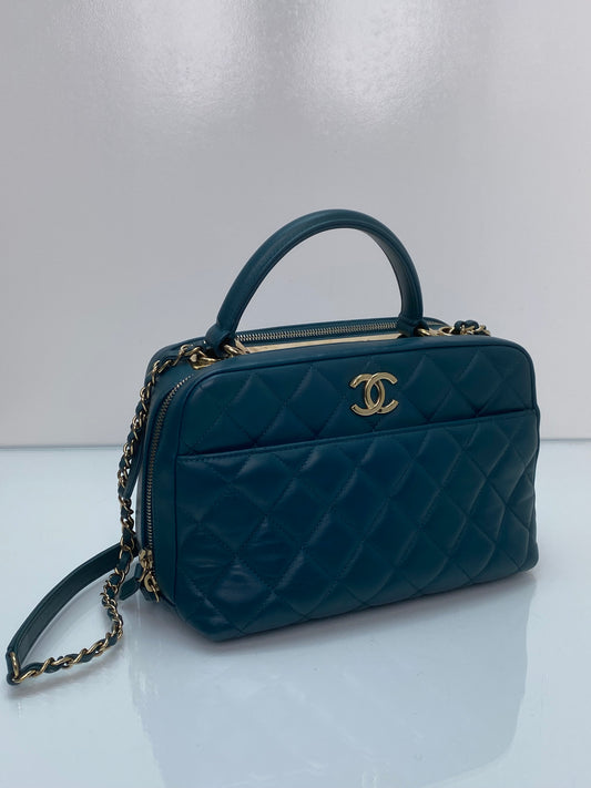 Chanel Teal Lambskin Medium Bowling Trendy Bag GHW #20