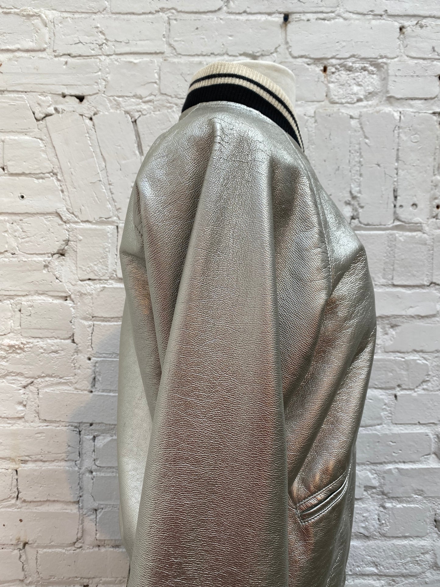 Saint Laurent Metallic Bomber Jacket, XS