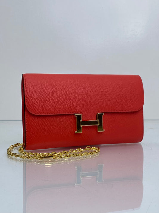 Hermes Constance Long Wallet Epsom Rose Texas GHW