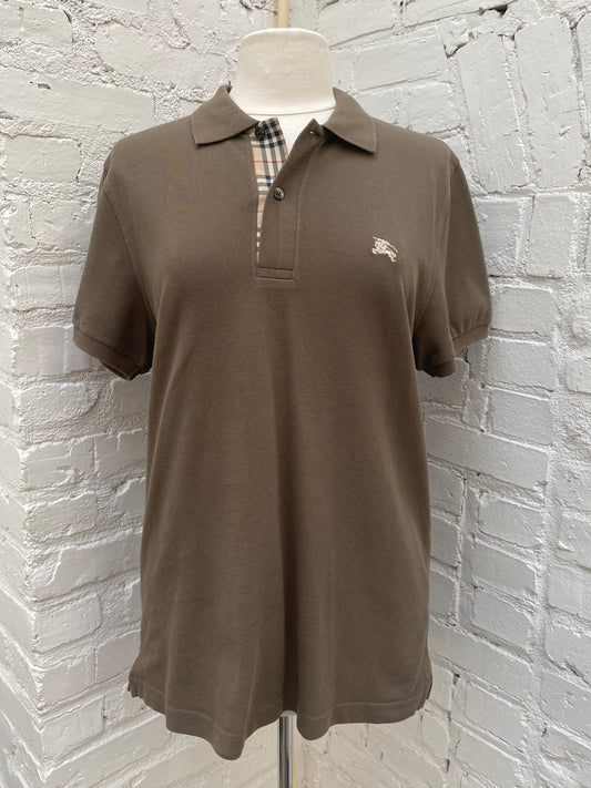 Burberry Brown & Check Polo Shirt, M