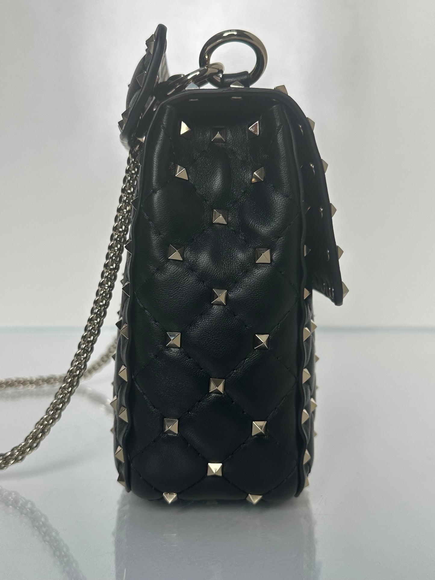 Valentino Black Rockstud Top Handle Crossbody Bag GHW