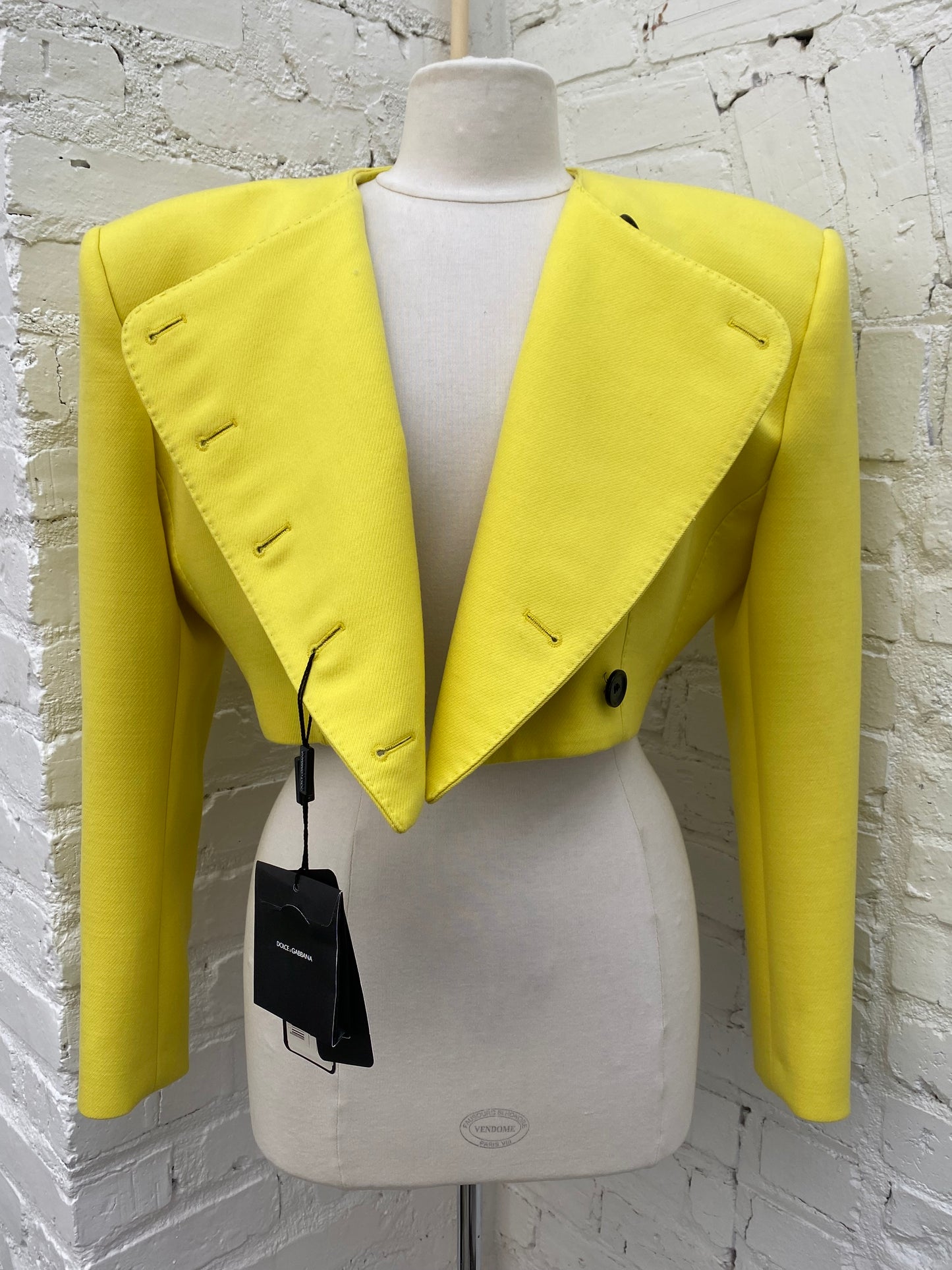 Dolce & Gabbana Yellow & Black Buttons Cropped Blazer, 44