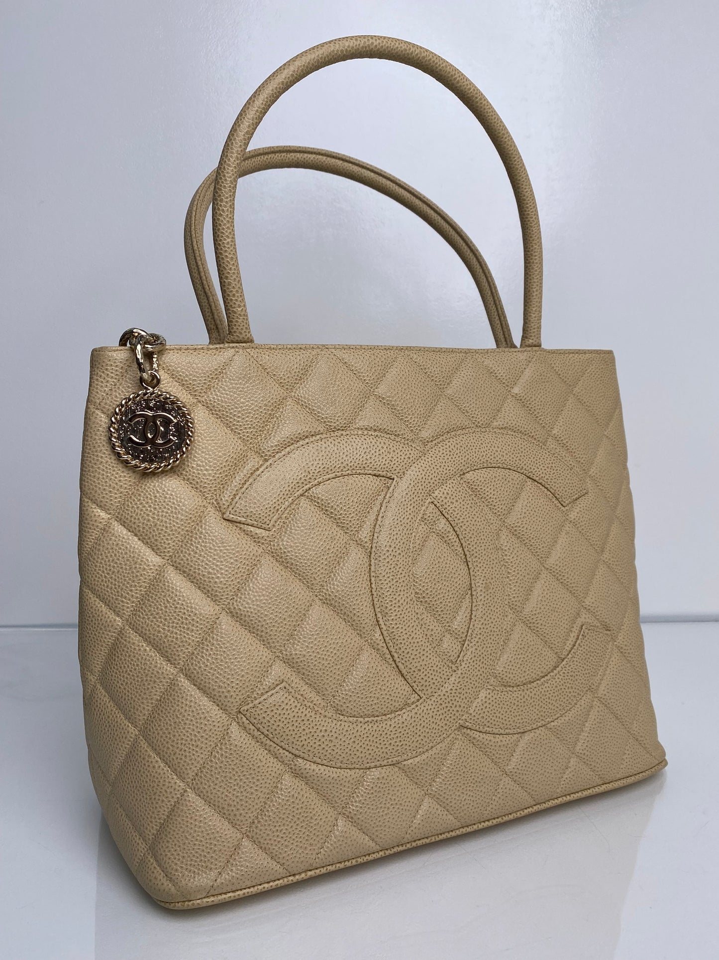 Chanel Beige Medallion Tote Medium Caviar GHW #07