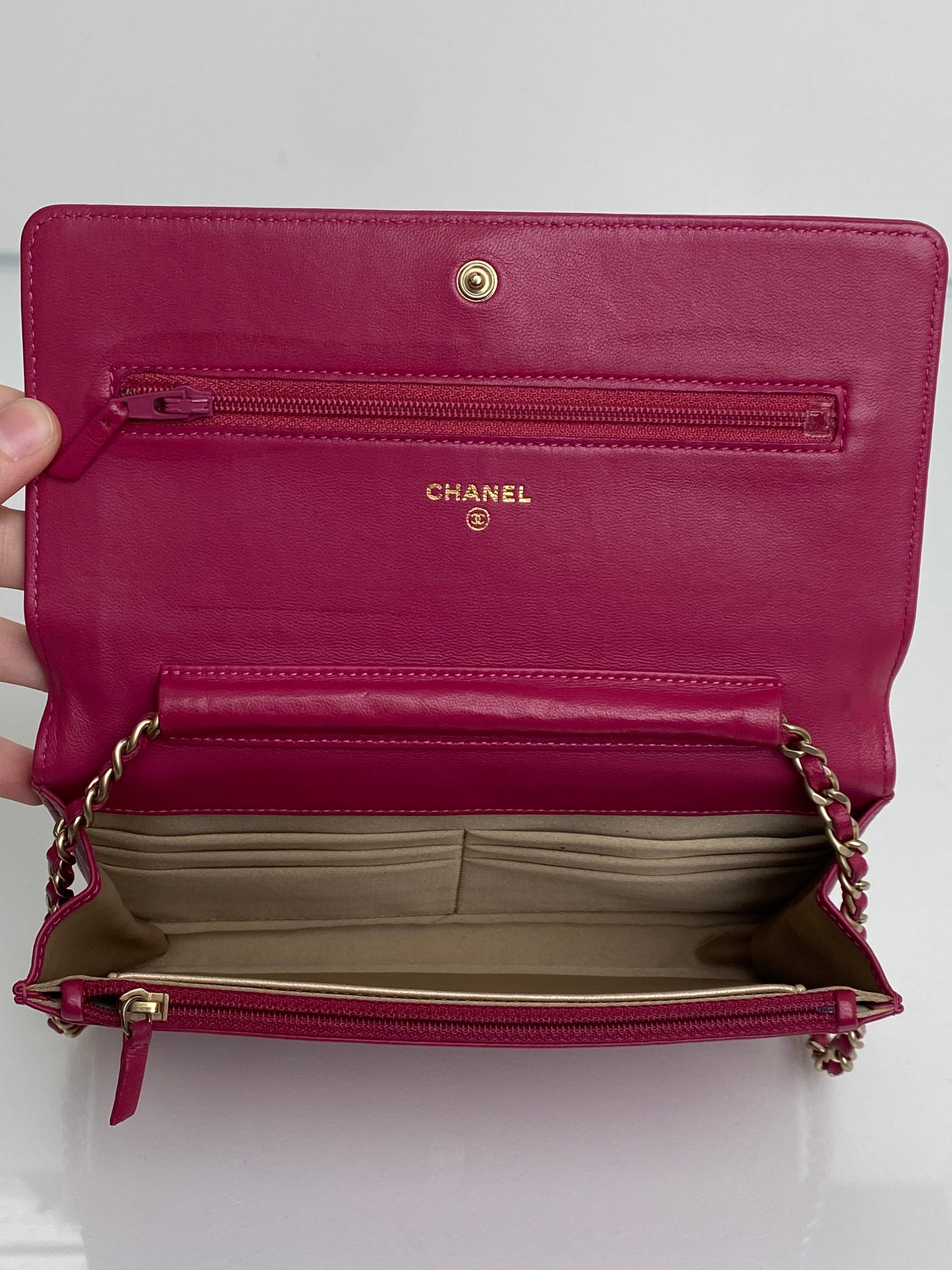 Chanel Pink Camellia Embossed Leather WOC GHW