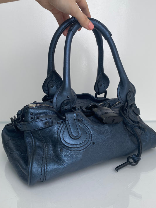 Chloe Navy Metallic Leather Paddington Bag, TTHW