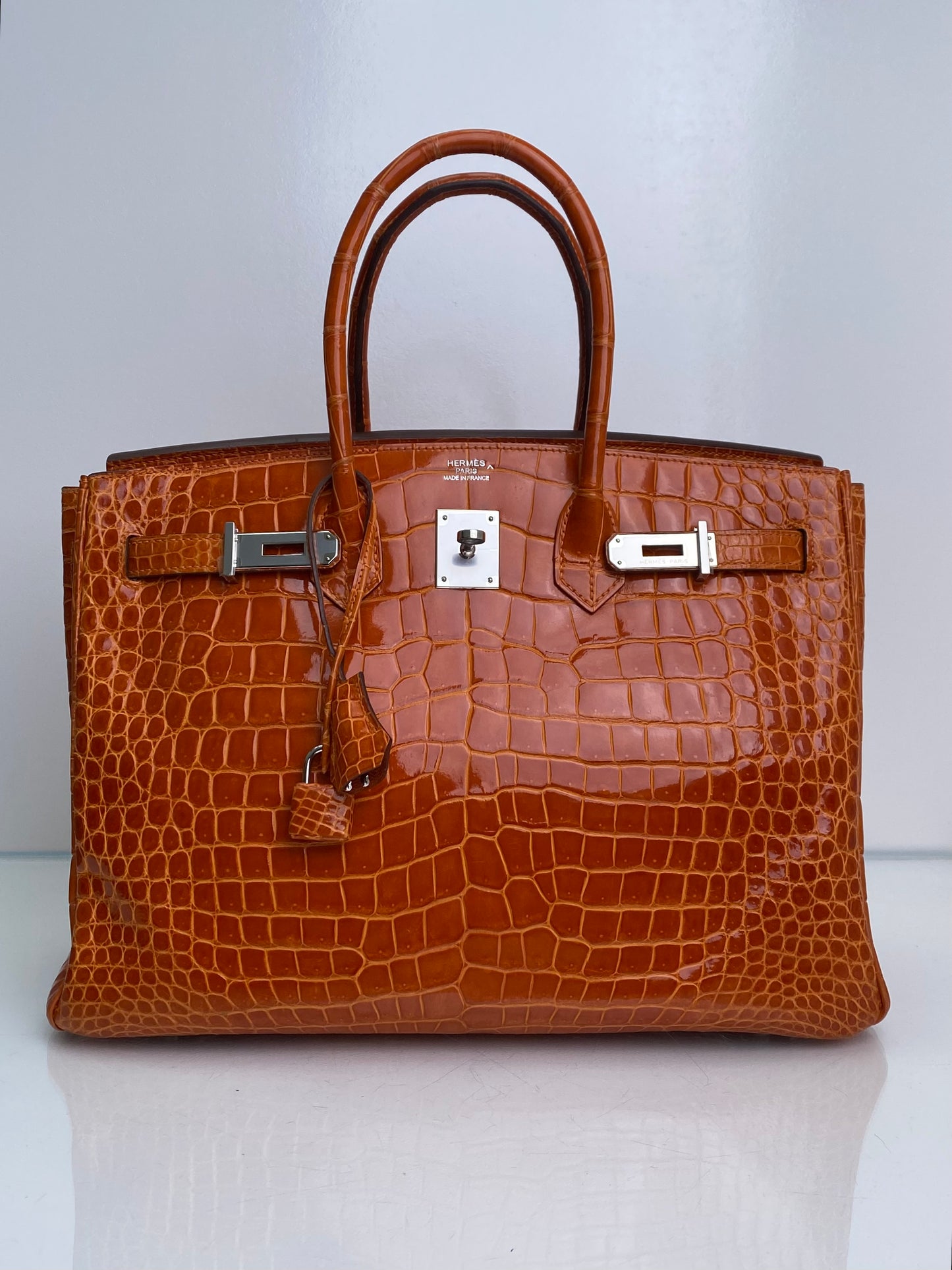 Hermes Birkin 35 Orange Shiny Porosus Crocodile PHW #P