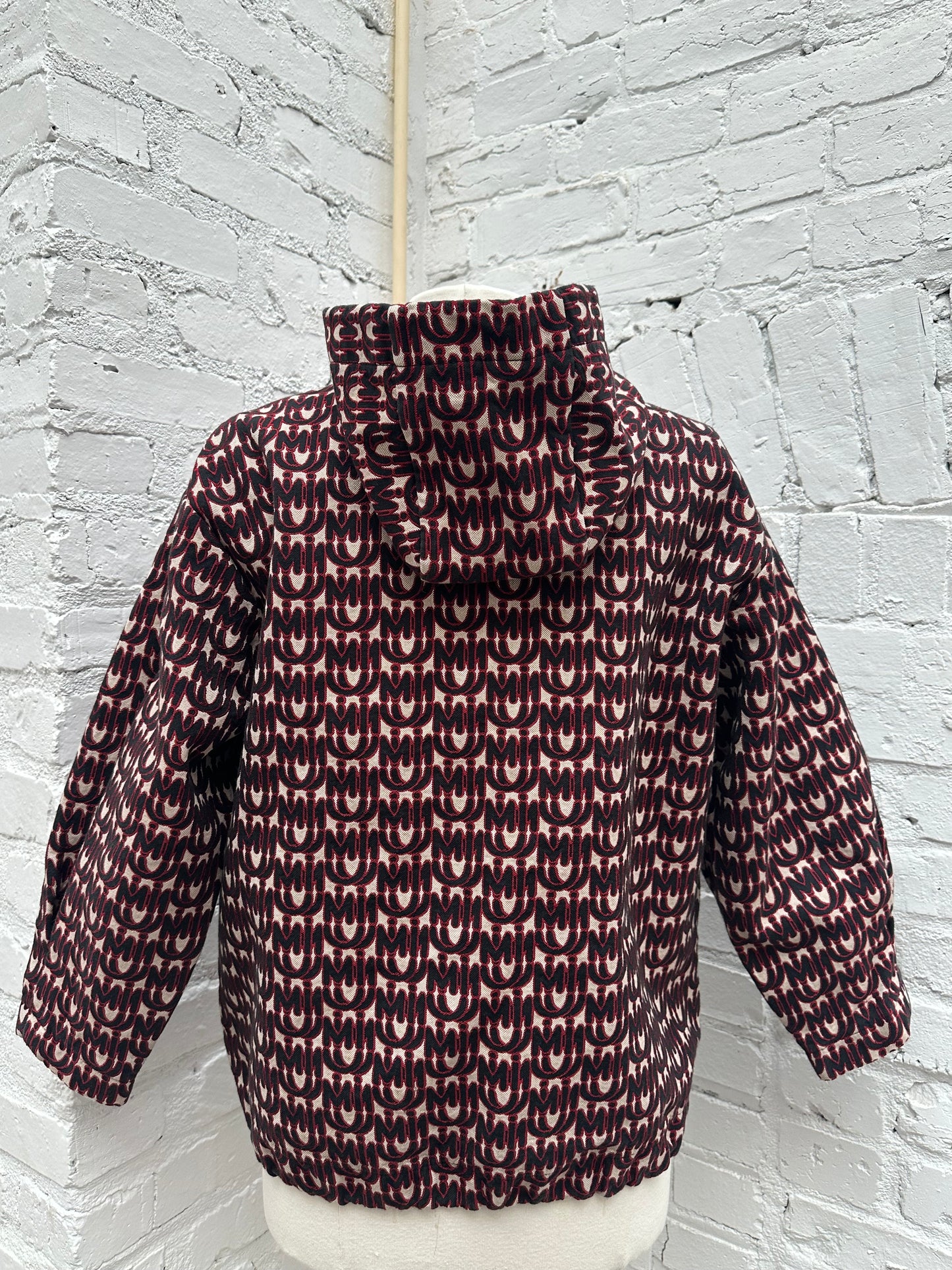 Miu Miu Black & Red Printed Logo Zip-up Hooded Jacket, M