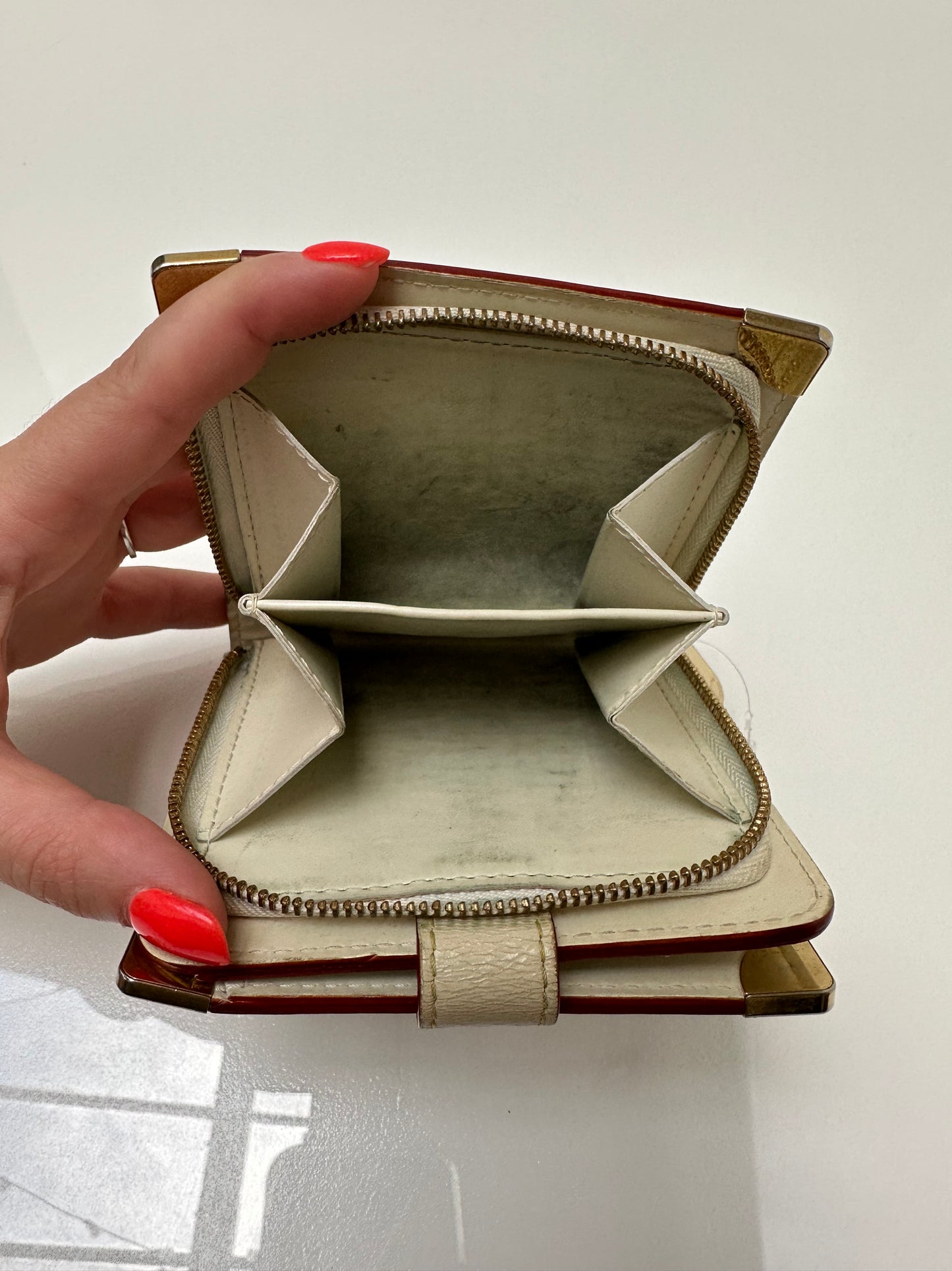 Louis Vuitton Vintage Cream & Red Trim Compact Wallet