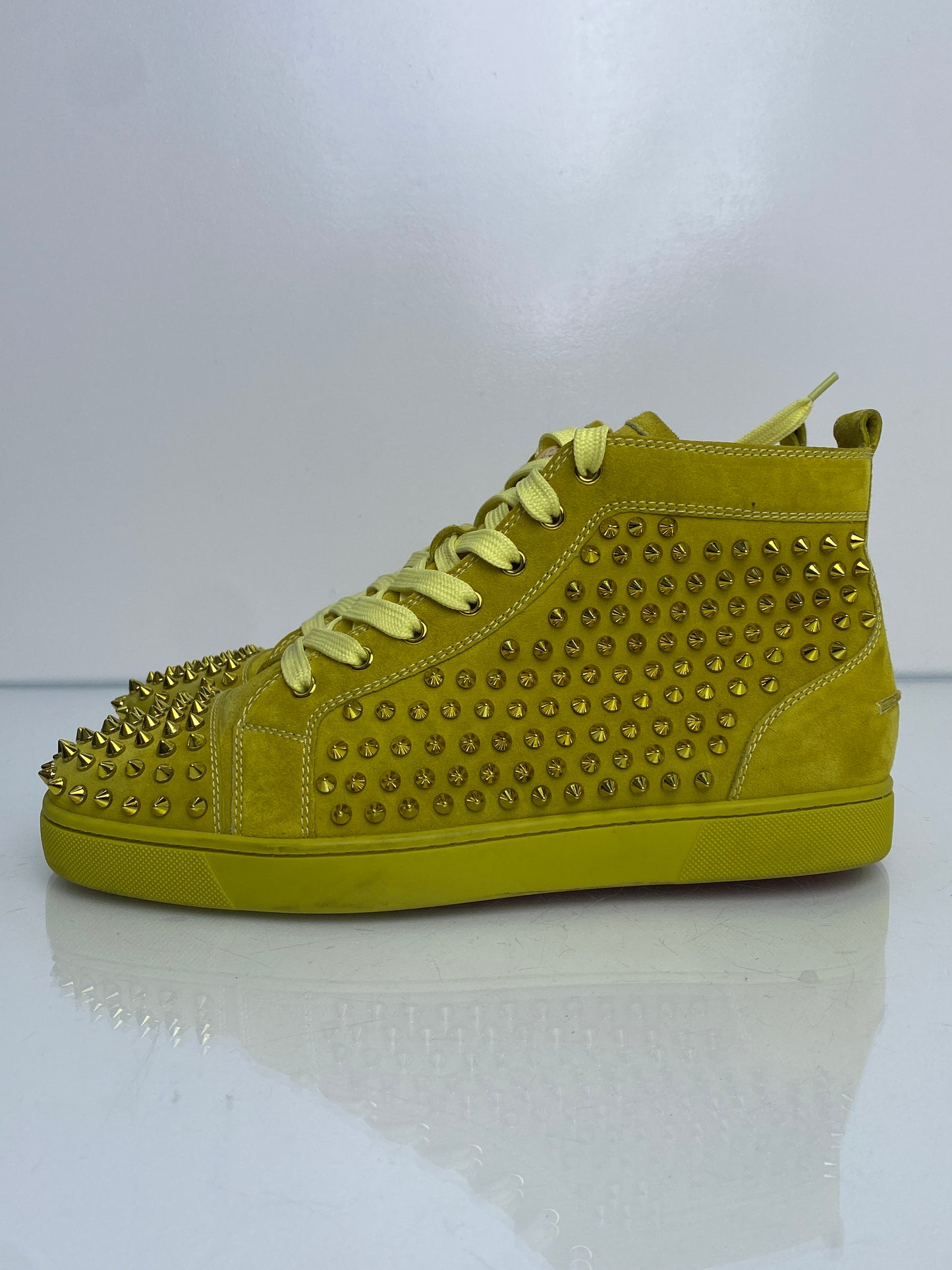 Christian Louboutin Yellow Suede Spiked High-Top Sneakers, 43.5