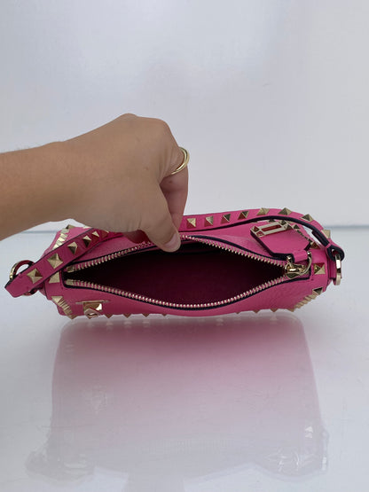 Valentino Pink Rockstud Grainy Calfskin Crossbody Bag GHW