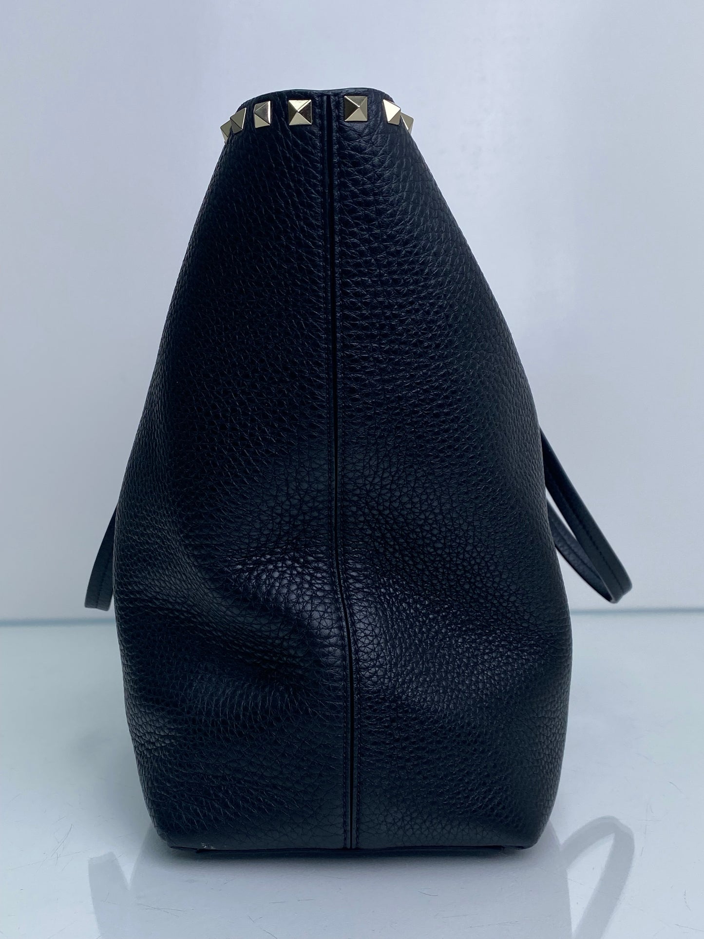 Valentino Black Grained Calfskin Rockstud Accent Tote Bag LGHW