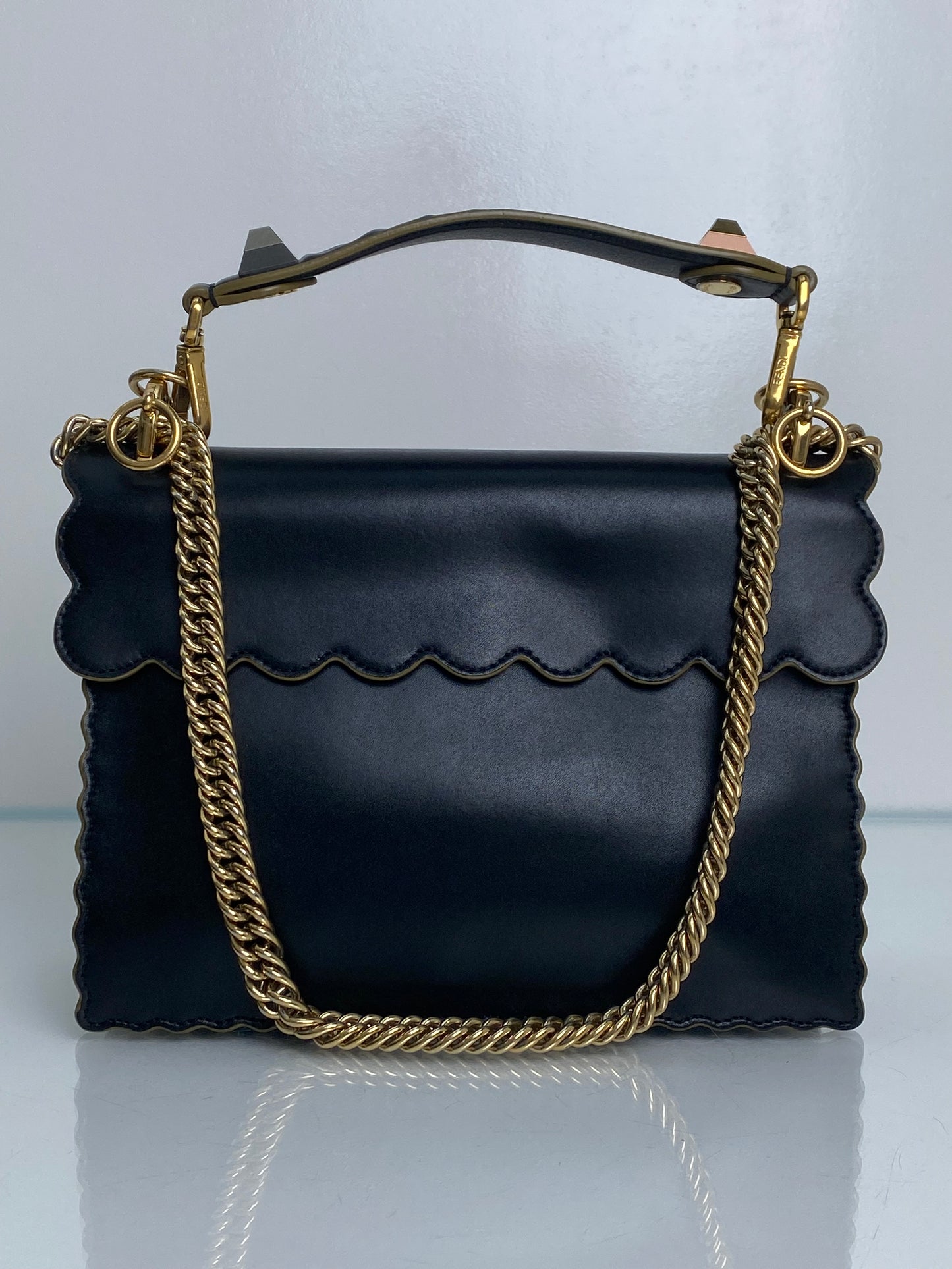 Fendi Black Khan Scalloped Medium Bag GHW