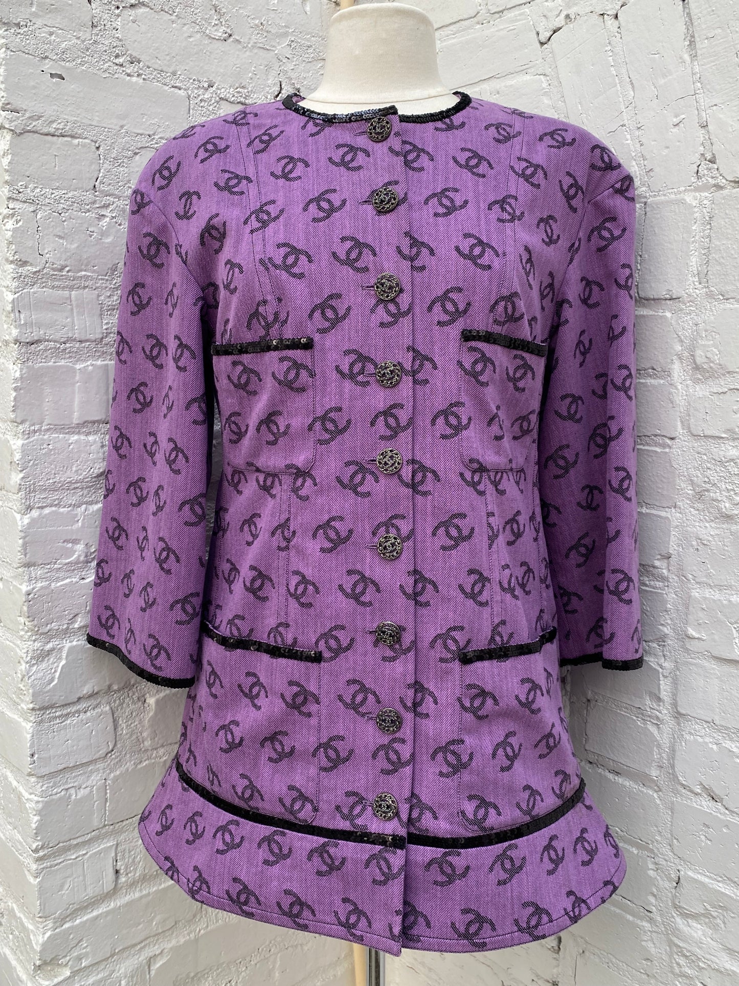 Chanel Purple Canvas CC Logo Mini Dress, 40