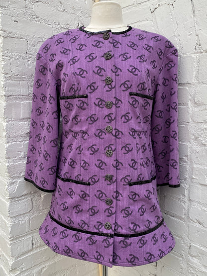 Chanel Purple Canvas CC Logo Mini Dress, 40