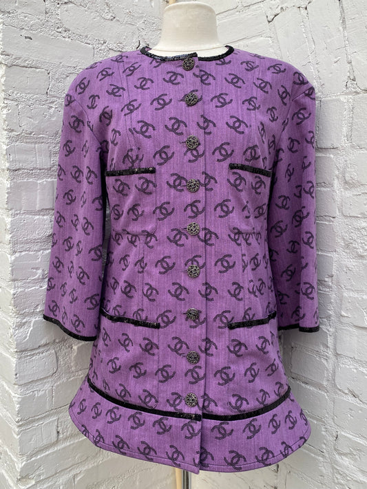 Chanel Purple Canvas CC Logo Mini Dress, 40