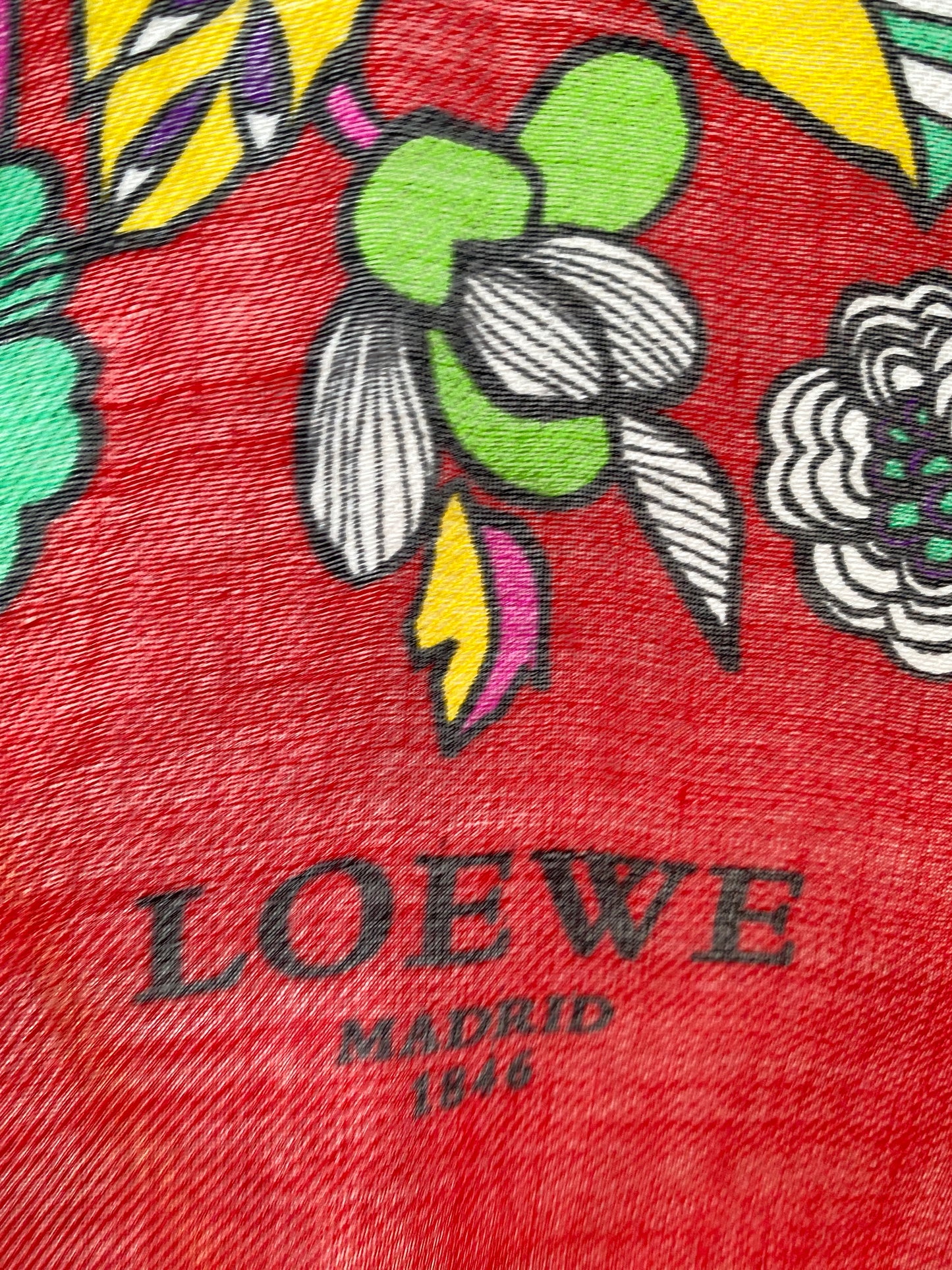 Loewe Red & Multicolor Floral Silk Shawl Scarf